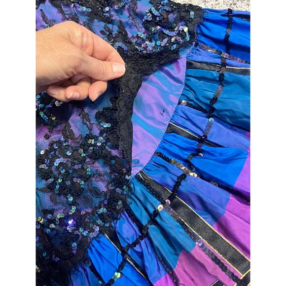 VINTAGE DESIGNER Sequin Lace Ball Gown, Mignon Ann Marie Gabalis‎ Blue Plaid - Picture 10 of 16